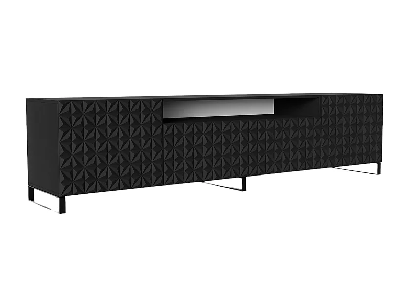 TV-Schrank Cali III Fernsehschrank TV-Lowboard 200 cm Fronten gefräst wie ein Kaleidoskop modernes Design dreitürig (Farbe: schwarz, schwarz)