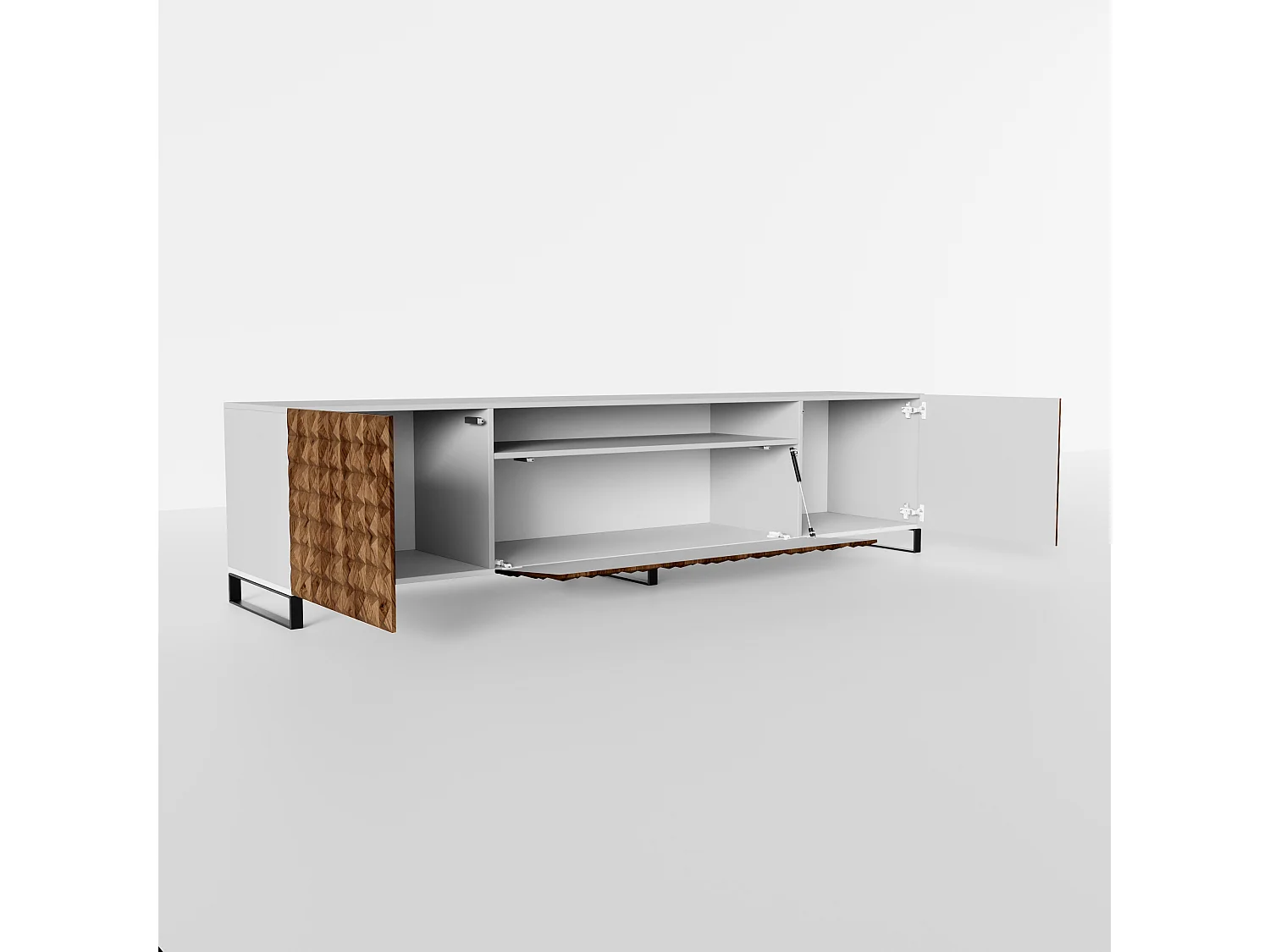 TV-Schrank Cali III Fernsehschrank TV-Lowboard 200 cm Fronten gefräst wie ein Kaleidoskop modernes Design dreitürig (Farbe: weiß, catania)