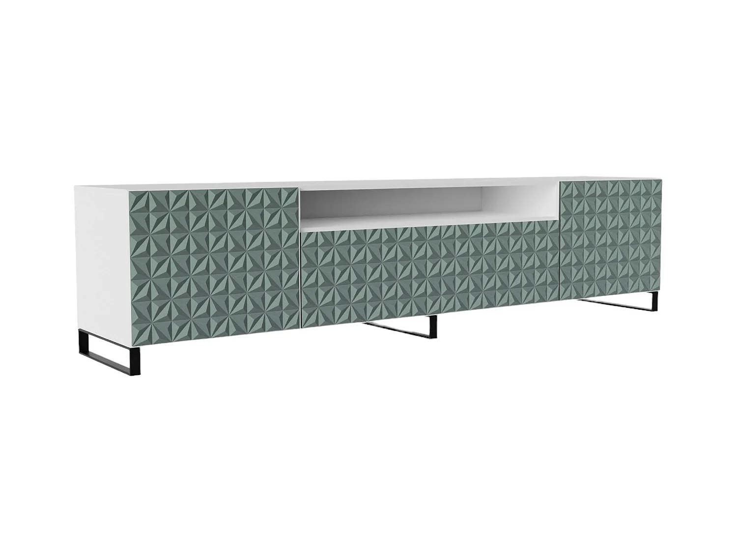 TV-Schrank Cali III Fernsehschrank TV-Lowboard 200 cm Fronten gefräst wie ein Kaleidoskop modernes Design dreitürig (Farbe: weiß, grün)