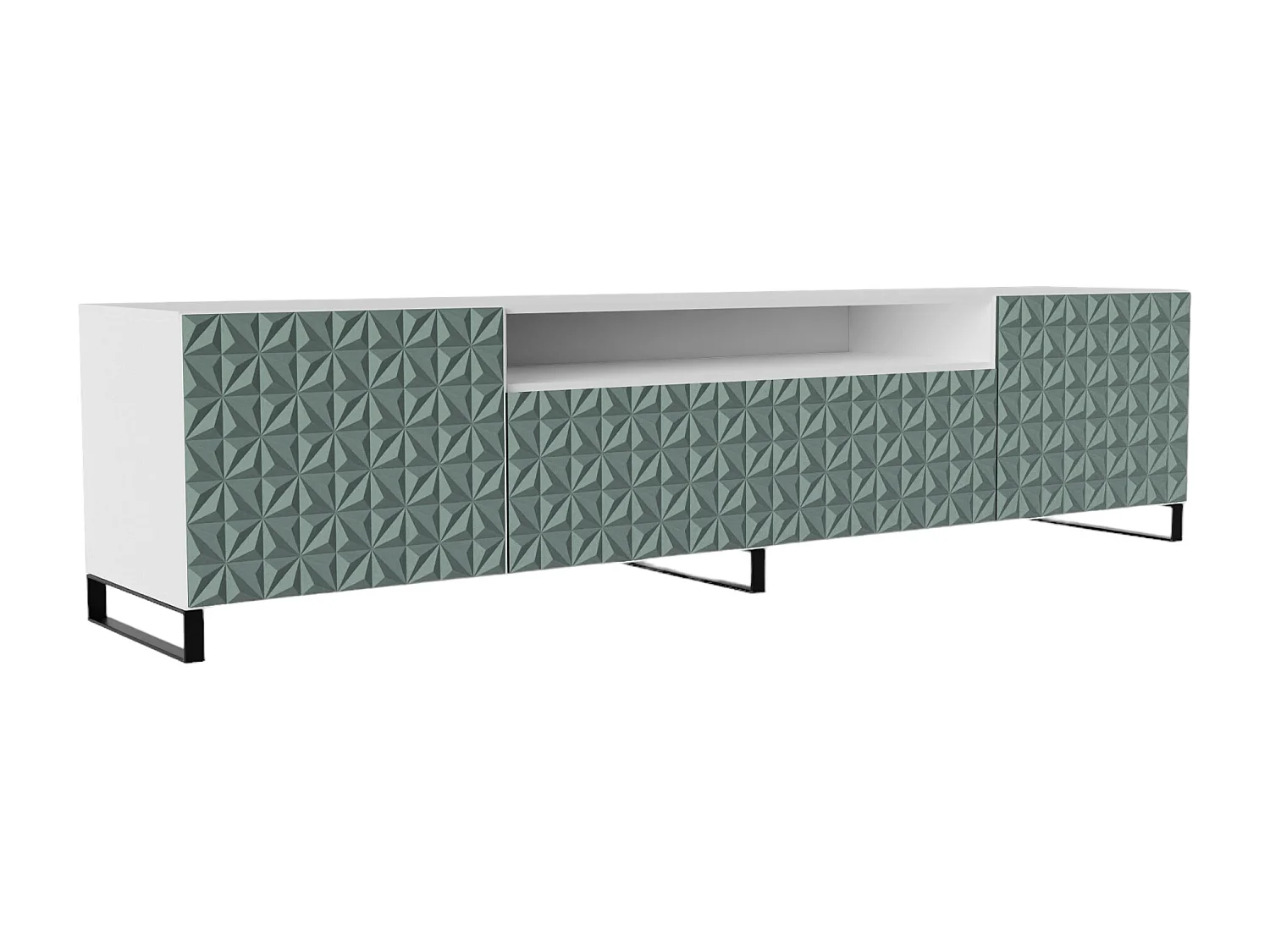 TV-Schrank Cali III Fernsehschrank TV-Lowboard 200 cm Fronten gefräst wie ein Kaleidoskop modernes Design dreitürig (Farbe: weiß, grün)