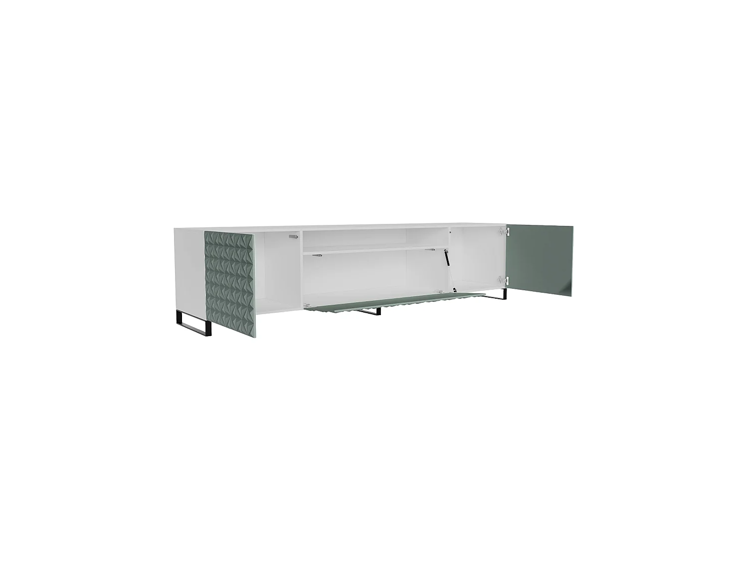 TV-Schrank Cali III Fernsehschrank TV-Lowboard 200 cm Fronten gefräst wie ein Kaleidoskop modernes Design dreitürig (Farbe: weiß, grün)