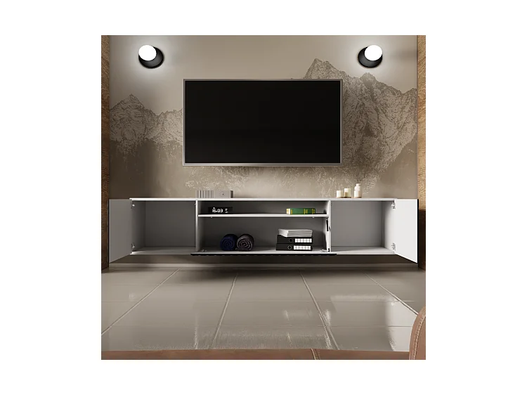 TV-Schrank Cali Fernsehschrank TV-Lowboard 200 cm Fronten gefräst wie ein Kaleidoskop modernes Design Wandmontage (Farbe: weiß, schwarz)