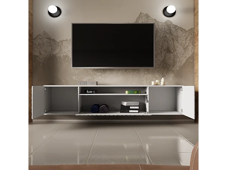 TV-Schrank Cali Fernsehschrank TV-Lowboard 200 cm Fronten gefräst wie ein Kaleidoskop modernes Design Wandmontage (Farbe: weiß, weiß)