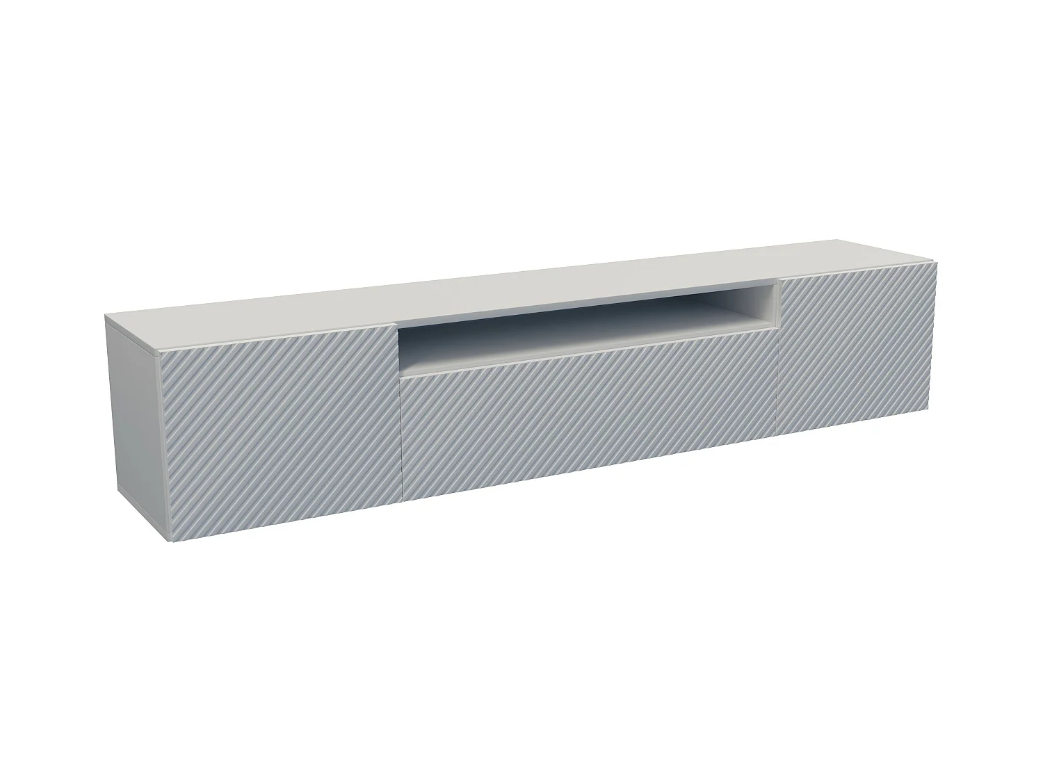 TV-Schrank Kaja Fernsehschrank TV-Lowboard 200 cm gefräste Fronten modernes Design dreitürig Wohnzimmer Wandmontage (Farbe: weiß )