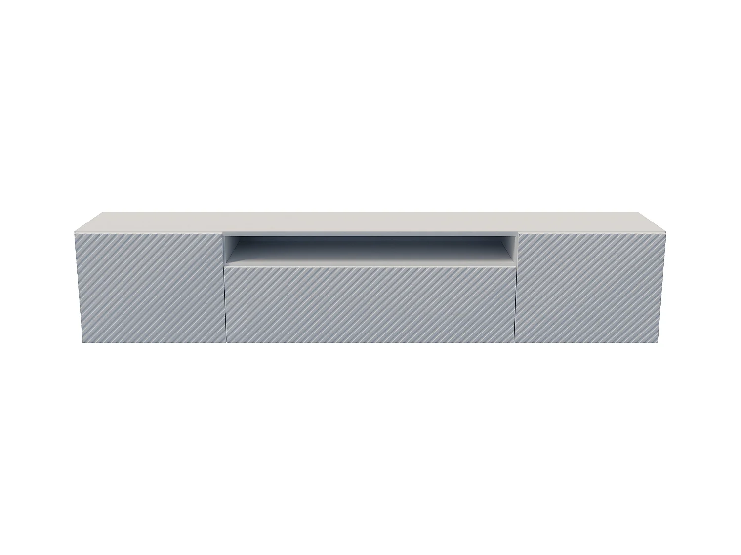 TV-Schrank Kaja Fernsehschrank TV-Lowboard 200 cm gefräste Fronten modernes Design dreitürig Wohnzimmer Wandmontage (Farbe: weiß )