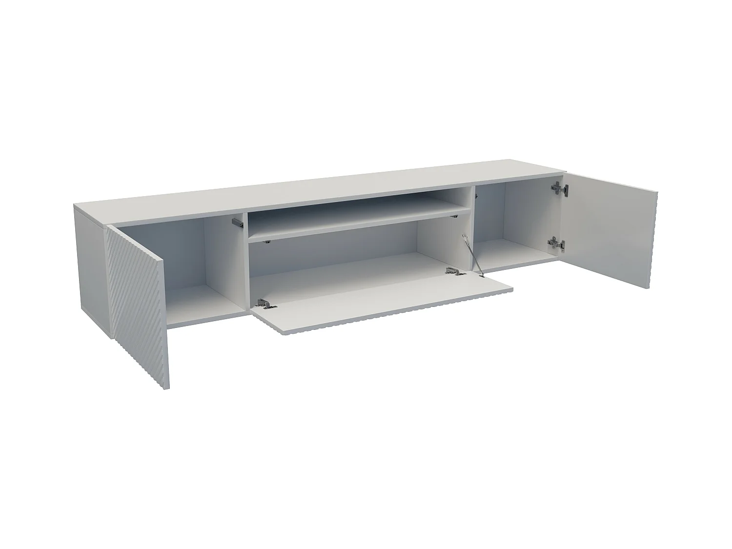 TV-Schrank Kaja Fernsehschrank TV-Lowboard 200 cm gefräste Fronten modernes Design dreitürig Wohnzimmer Wandmontage (Farbe: weiß )