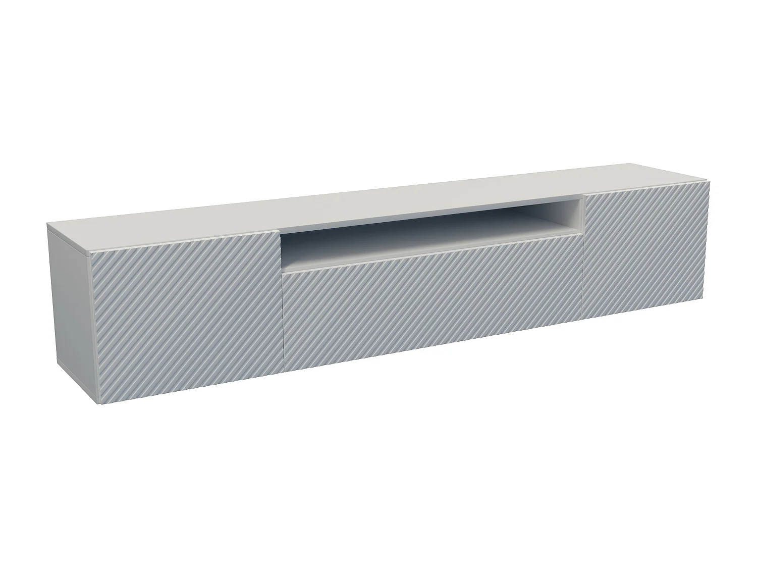 TV-Schrank Kaja Fernsehschrank TV-Lowboard 200 cm gefräste Fronten modernes Design dreitürig Wohnzimmer Wandmontage (Farbe: weiß )