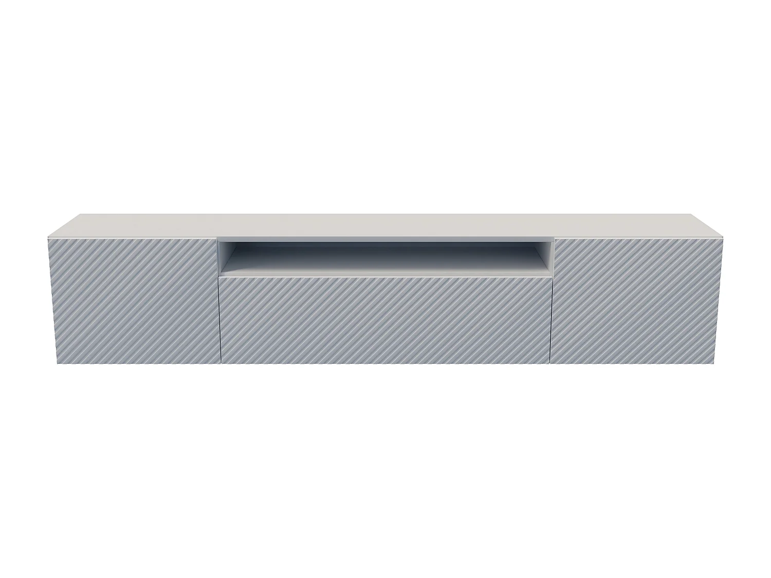 TV-Schrank Kaja Fernsehschrank TV-Lowboard 200 cm gefräste Fronten modernes Design dreitürig Wohnzimmer Wandmontage (Farbe: weiß )