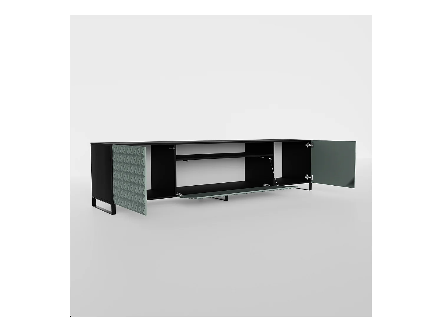 TV-Schrank Cali III Fernsehschrank TV-Lowboard 200 cm Fronten gefräst wie ein Kaleidoskop modernes Design dreitürig (Farbe: schwarz, grün)