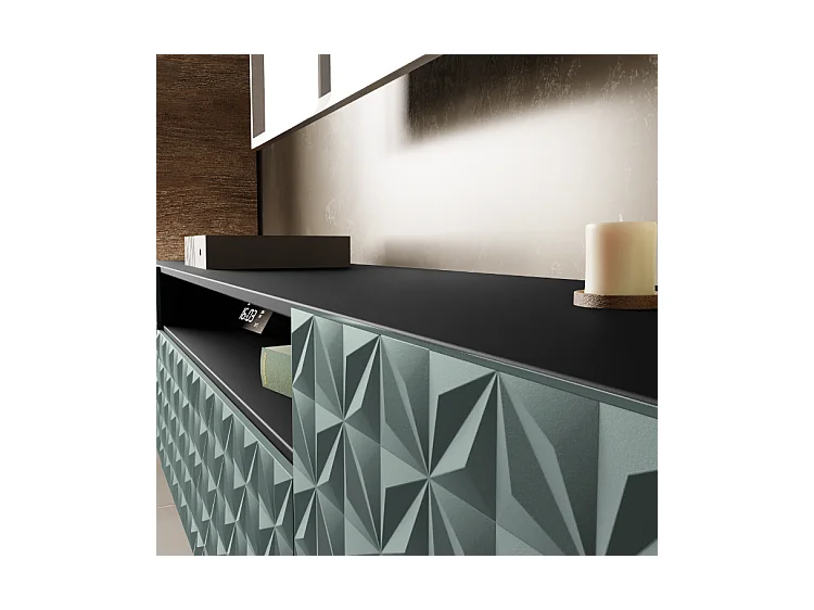 TV-Schrank Cali III Fernsehschrank TV-Lowboard 200 cm Fronten gefräst wie ein Kaleidoskop modernes Design dreitürig (Farbe: schwarz, grün)