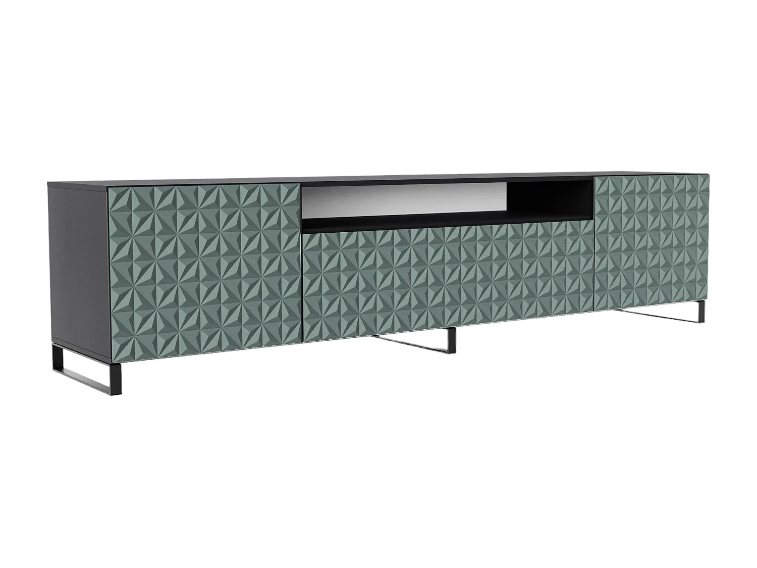 TV-Schrank Cali III Fernsehschrank TV-Lowboard 200 cm Fronten gefräst wie ein Kaleidoskop modernes Design dreitürig (Farbe: schwarz, grün)