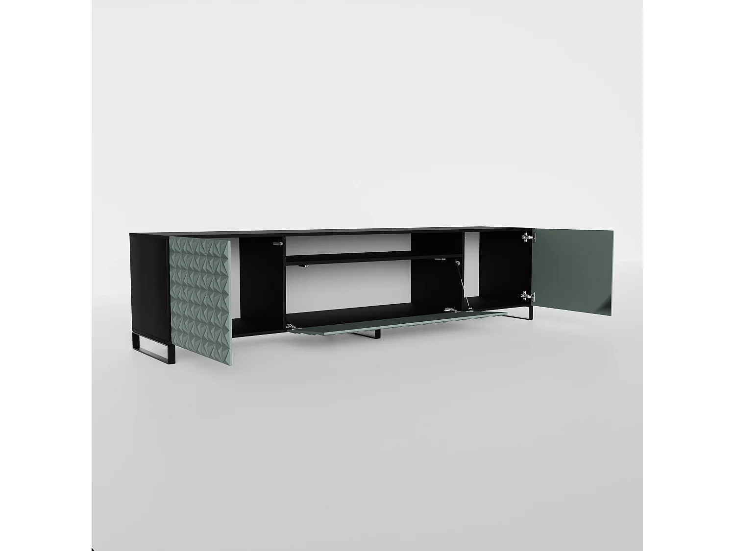 TV-Schrank Cali III Fernsehschrank TV-Lowboard 200 cm Fronten gefräst wie ein Kaleidoskop modernes Design dreitürig (Farbe: schwarz, grün)