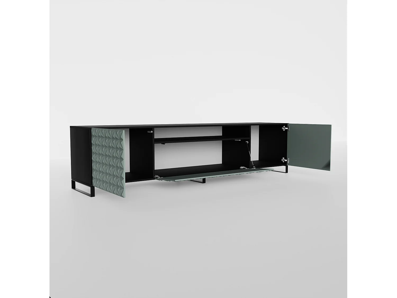 TV-Schrank Cali III Fernsehschrank TV-Lowboard 200 cm Fronten gefräst wie ein Kaleidoskop modernes Design dreitürig (Farbe: schwarz, grün)