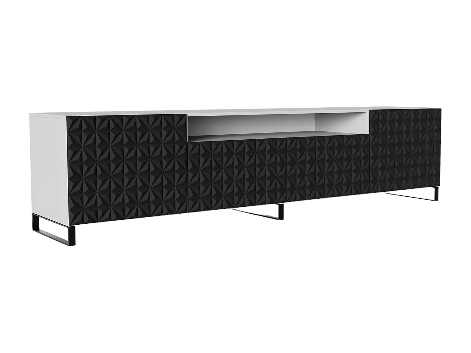 TV-Schrank Cali III Fernsehschrank TV-Lowboard 200 cm Fronten gefräst wie ein Kaleidoskop modernes Design dreitürig (Farbe: weiß, schwarz)