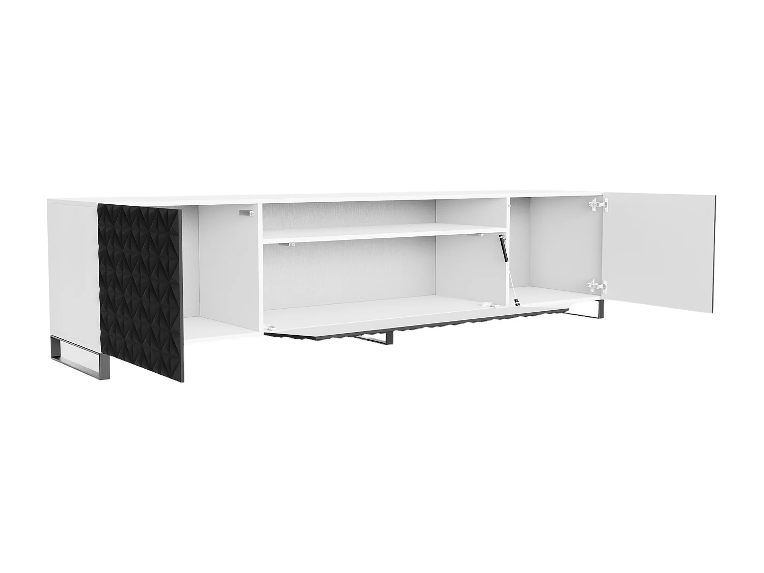 TV-Schrank Cali III Fernsehschrank TV-Lowboard 200 cm Fronten gefräst wie ein Kaleidoskop modernes Design dreitürig (Farbe: weiß, schwarz)