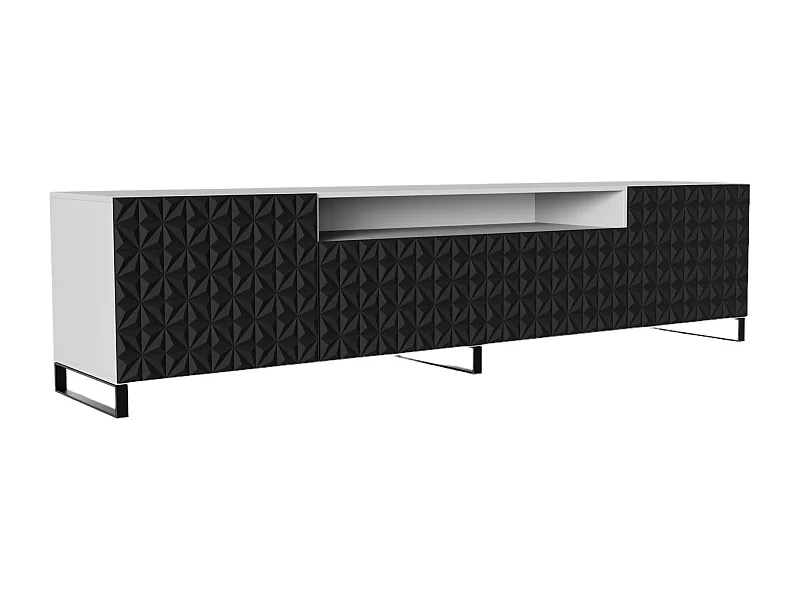 TV-Schrank Cali III Fernsehschrank TV-Lowboard 200 cm Fronten gefräst wie ein Kaleidoskop modernes Design dreitürig (Farbe: weiß, schwarz)