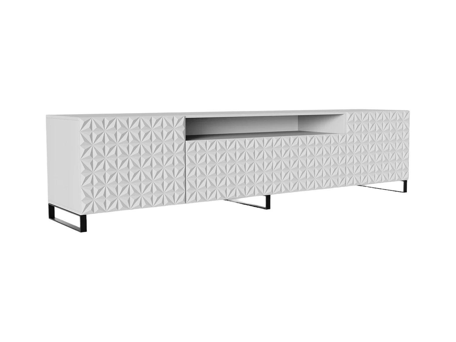TV-Schrank Cali III Fernsehschrank TV-Lowboard 200 cm Fronten gefräst wie ein Kaleidoskop modernes Design dreitürig (Farbe: weiß, weiß)