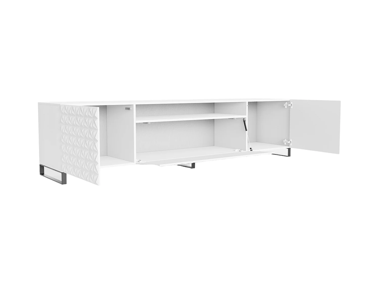 TV-Schrank Cali III Fernsehschrank TV-Lowboard 200 cm Fronten gefräst wie ein Kaleidoskop modernes Design dreitürig (Farbe: weiß, weiß)