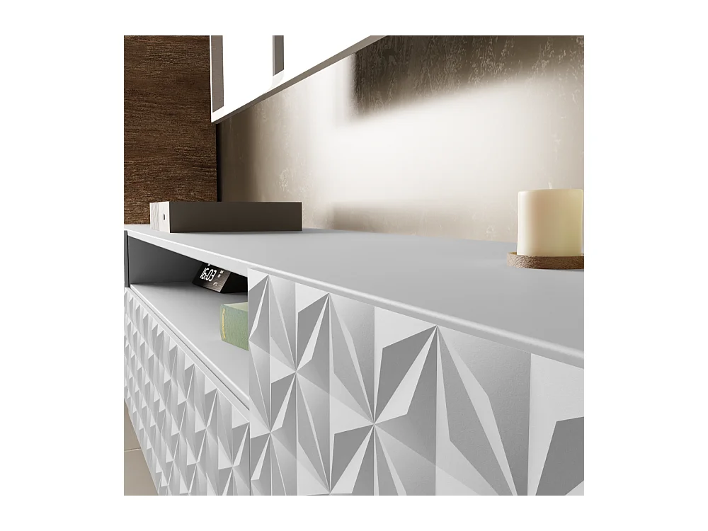 TV-Schrank Cali III Fernsehschrank TV-Lowboard 200 cm Fronten gefräst wie ein Kaleidoskop modernes Design dreitürig (Farbe: weiß, weiß)