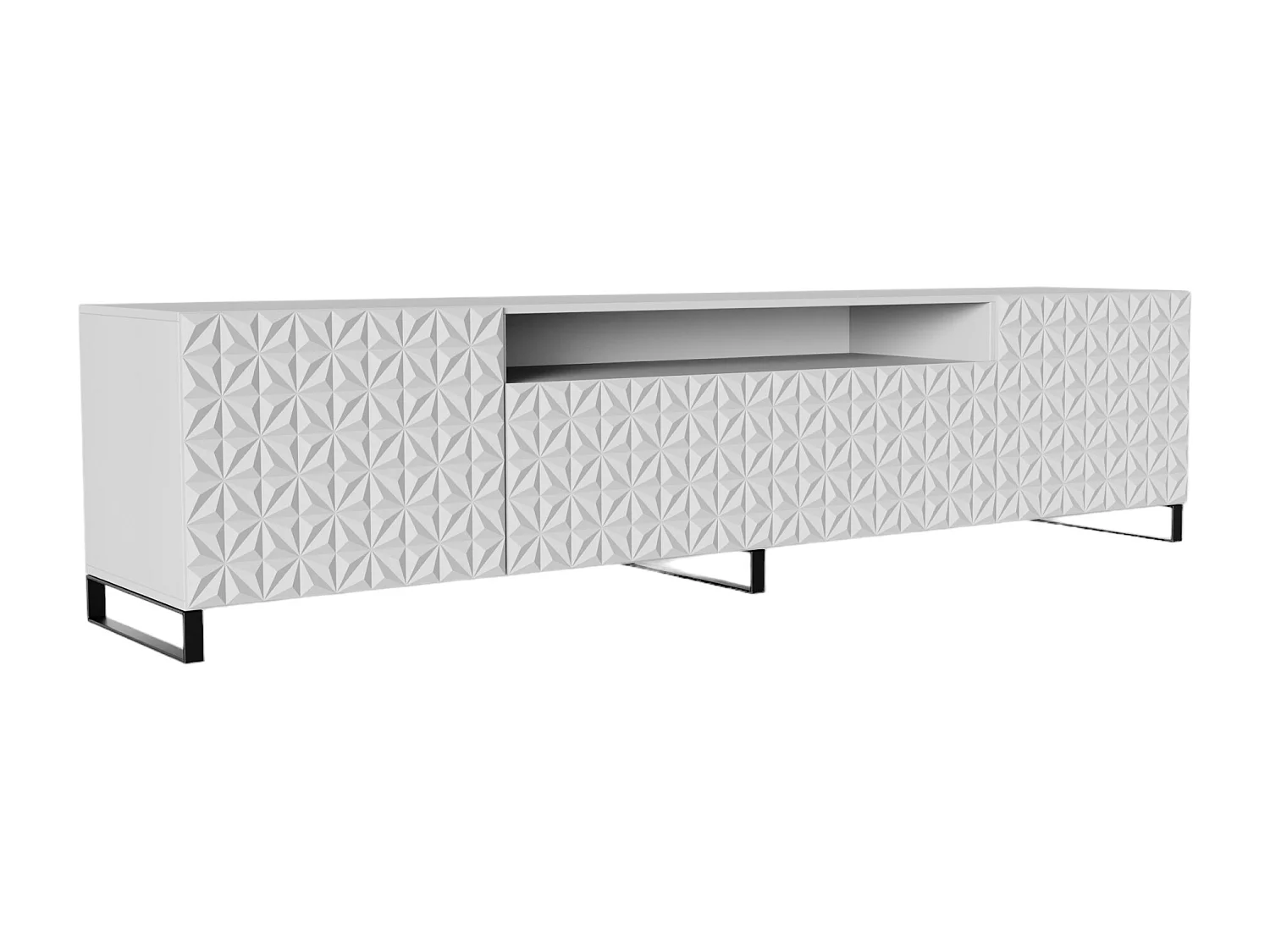 TV-Schrank Cali III Fernsehschrank TV-Lowboard 200 cm Fronten gefräst wie ein Kaleidoskop modernes Design dreitürig (Farbe: weiß, weiß)