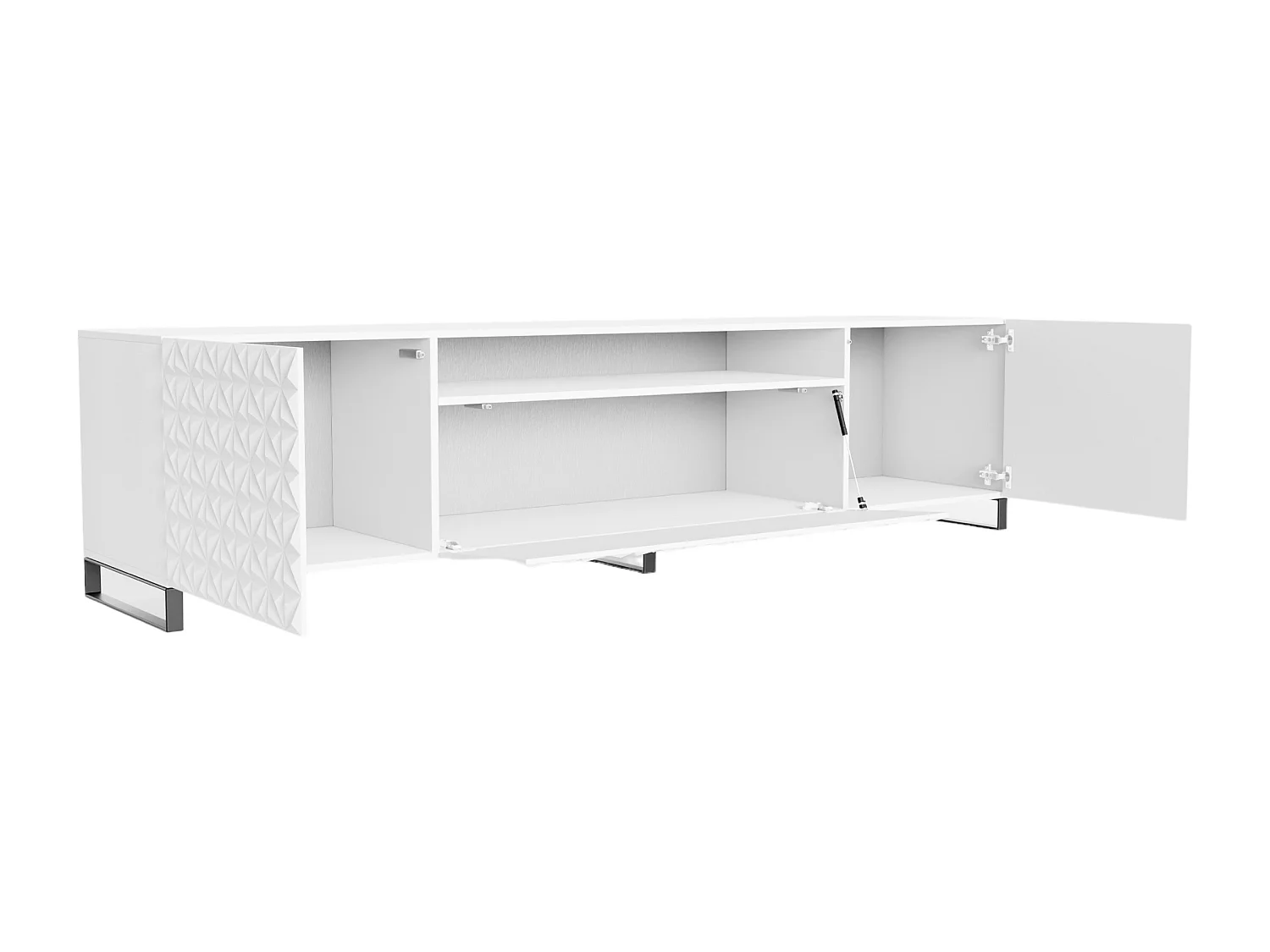 TV-Schrank Cali III Fernsehschrank TV-Lowboard 200 cm Fronten gefräst wie ein Kaleidoskop modernes Design dreitürig (Farbe: weiß, weiß)