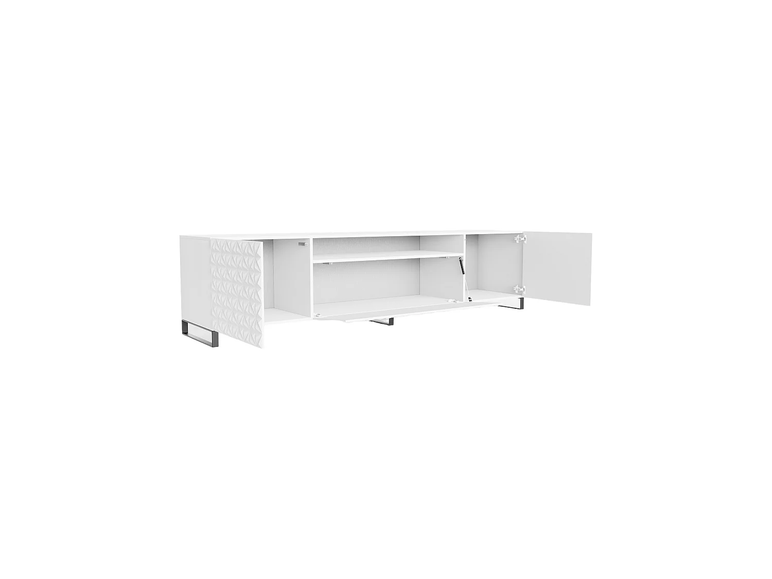 TV-Schrank Cali III Fernsehschrank TV-Lowboard 200 cm Fronten gefräst wie ein Kaleidoskop modernes Design dreitürig (Farbe: weiß, weiß)