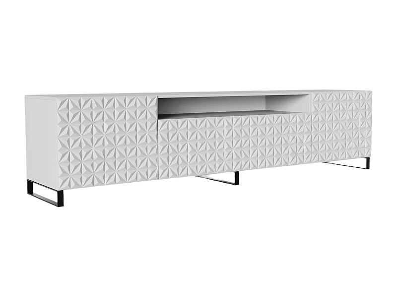 TV-Schrank Cali III Fernsehschrank TV-Lowboard 200 cm Fronten gefräst wie ein Kaleidoskop modernes Design dreitürig (Farbe: weiß, weiß)