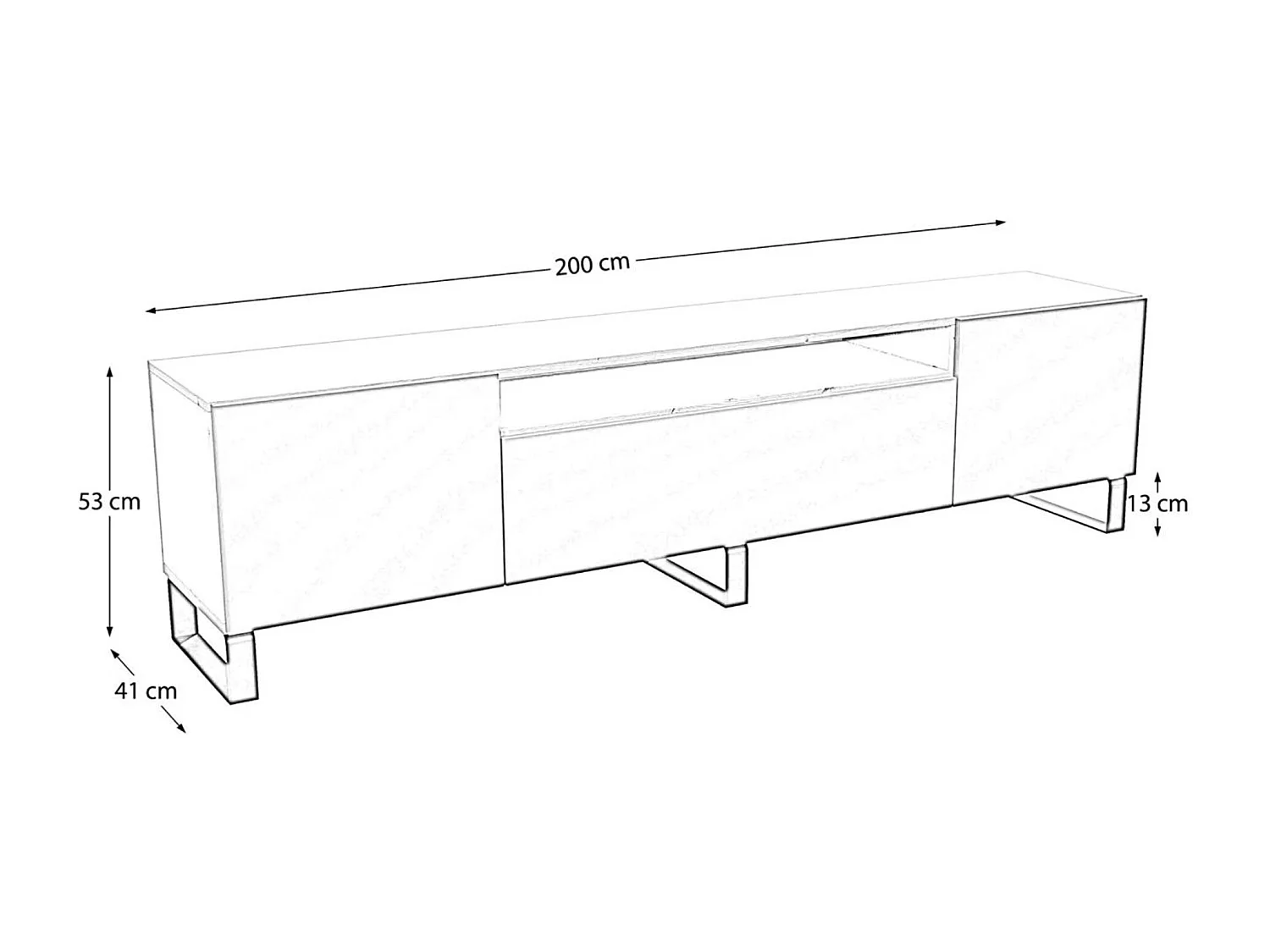 TV-Schrank Cali III Fernsehschrank TV-Lowboard 200 cm Fronten gefräst wie ein Kaleidoskop modernes Design dreitürig (Farbe: schwarz, weiß)