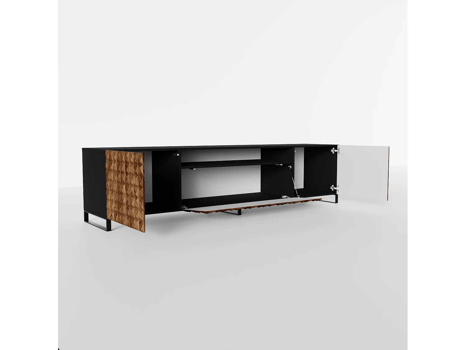 TV-Schrank Cali III Fernsehschrank TV-Lowboard 200 cm Fronten gefräst wie ein Kaleidoskop modernes Design dreitürig (Farbe: schwarz, catania)