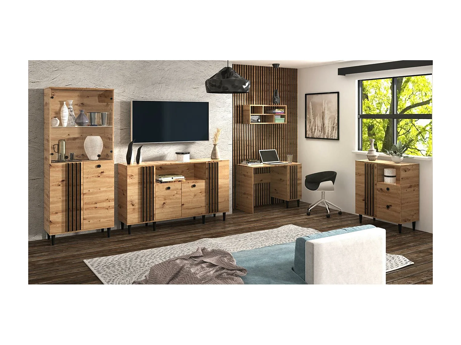 Vitrine Laura III Glas Bar Schrank Schränke Regal Holz Möbel Glastür mit Holzbeine Standvitrine Wohnzimmerschrank