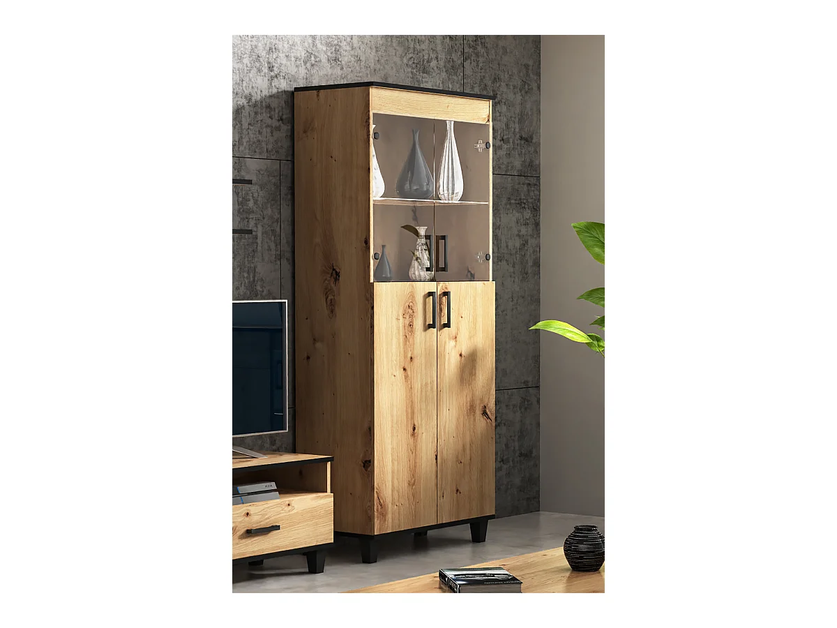 Vitrine Vanessa V Glas Bar Schrank Schränke Regal Holz Möbel Wohnzimmer Glastür mit Holzbeine Standvitrine Wohnzimmerschrank
