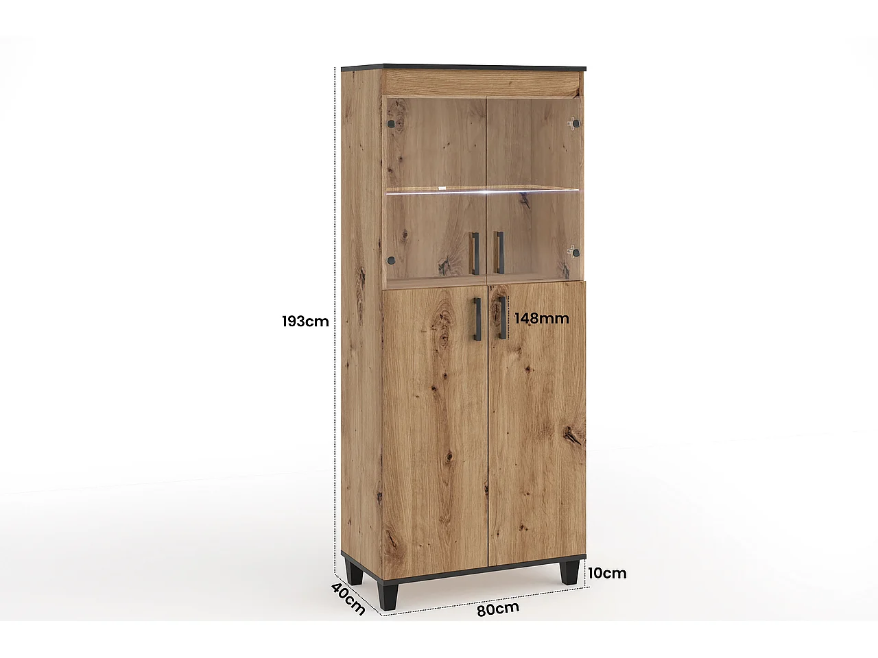 Vitrine Vanessa V Glas Bar Schrank Schränke Regal Holz Möbel Wohnzimmer Glastür mit Holzbeine Standvitrine Wohnzimmerschrank