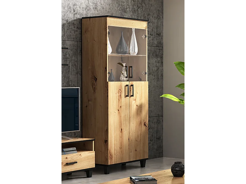 Vitrine Vanessa V Glas Bar Schrank Schränke Regal Holz Möbel Wohnzimmer Glastür mit Holzbeine Standvitrine Wohnzimmerschrank