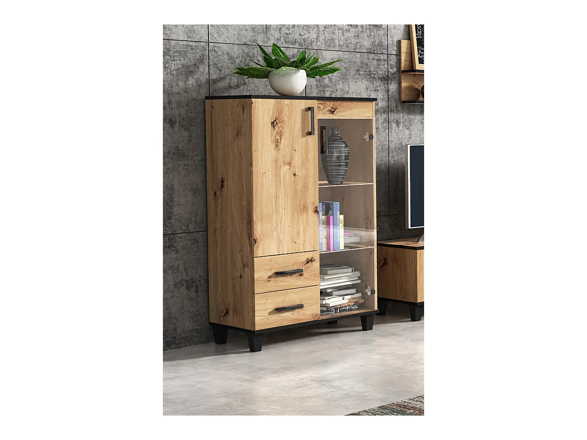 Vitrine Vanessa III Glas Bar Schrank Regal Holz Möbel Wohnzimmer Glastür mit Holzbeine Standvitrine Wohnzimmerschrank