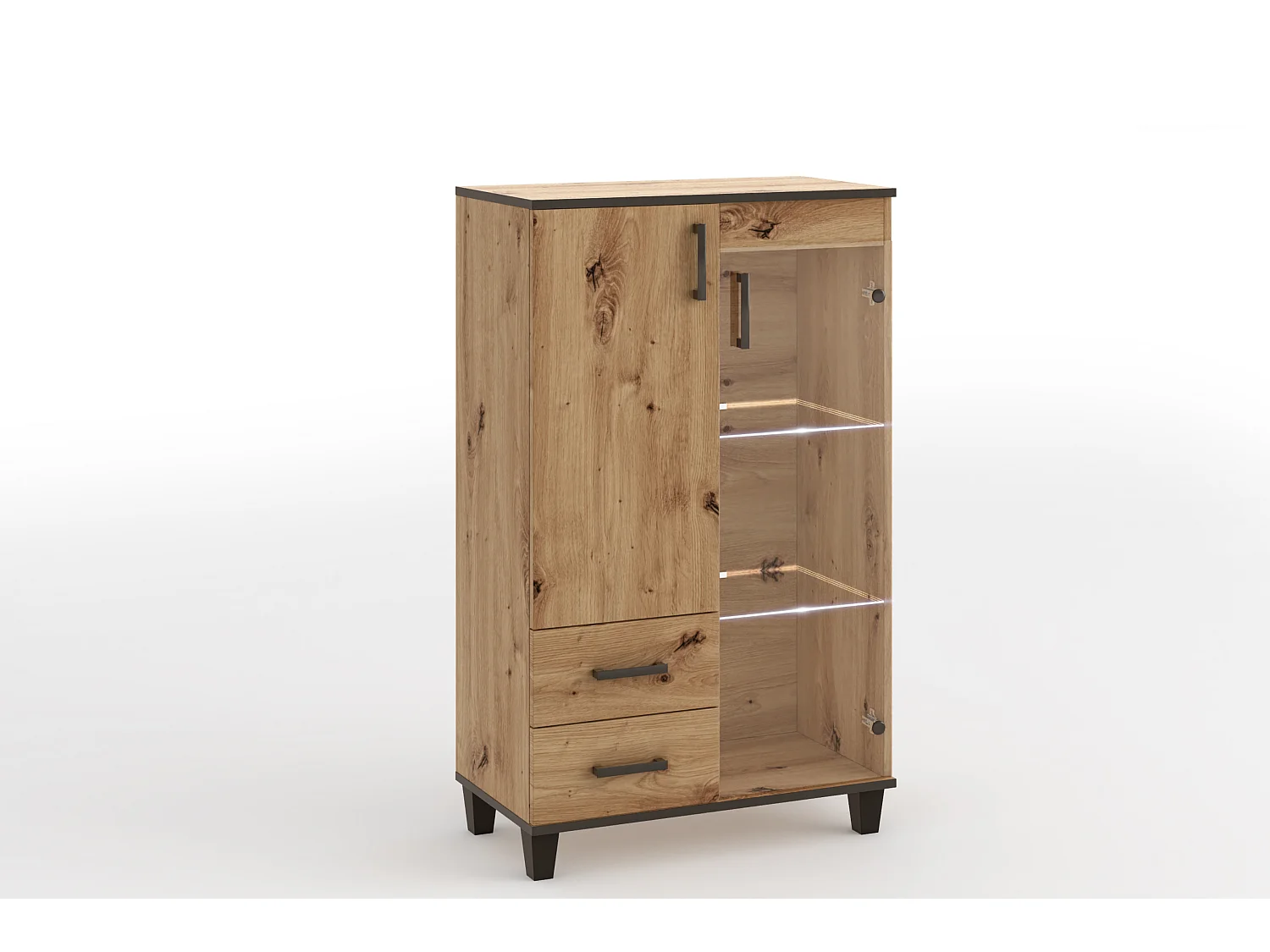 Vitrine Vanessa III Glas Bar Schrank Regal Holz Möbel Wohnzimmer Glastür mit Holzbeine Standvitrine Wohnzimmerschrank