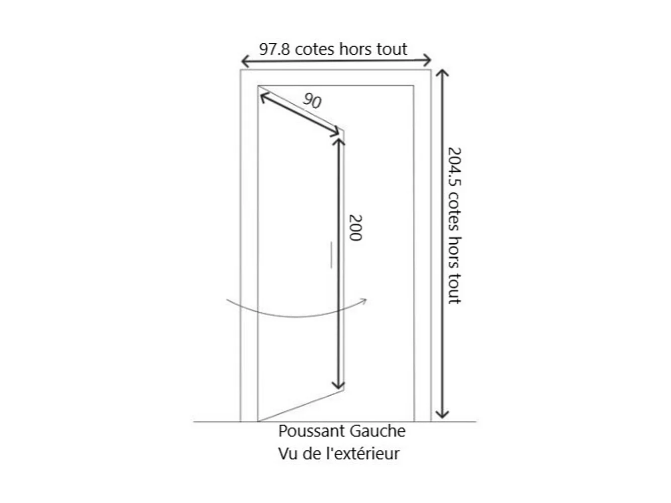 Porte De Service Bois Vitree Naxos, H,200xl,90 P,gauche + Poignee Et Barillet (ref 01245f924) Cotes Tableau Gd Menuiseries