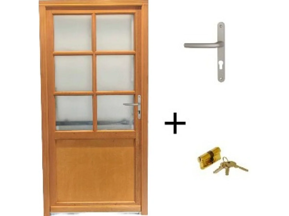 Porte De Service Bois Vitrée Naxos, H.200 X L.90 Côte Tableau, P.gauche , Poignée, Barillet Gd Menuiseries