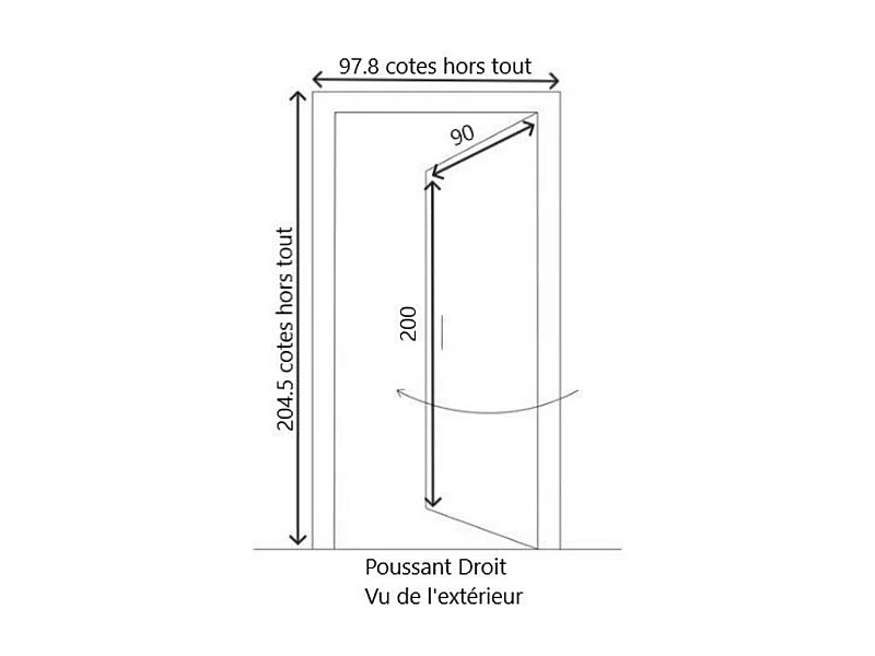 Porte De Service Bois Vitree Naxos, H,200xl,90 P, Droit + Poignee Et Barillet (ref 01245f924) Cotes Tableau Gd Menuiseries