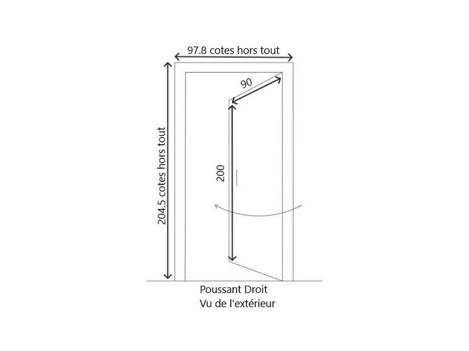 Porte De Service Bois Vitree Naxos, H,200xl,90 P, Droit + Poignee Et Barillet (ref 01245f924) Cotes Tableau Gd Menuiseries