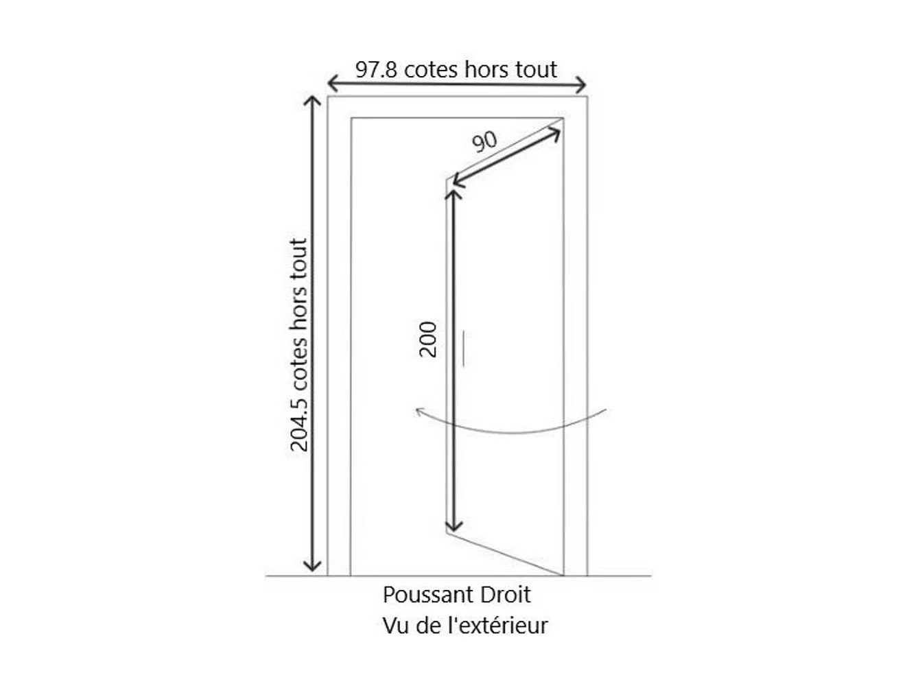 Porte De Service Bois Vitree Naxos, H,200xl,90 P, Droit + Poignee Et Barillet (ref 01245f924) Cotes Tableau Gd Menuiseries