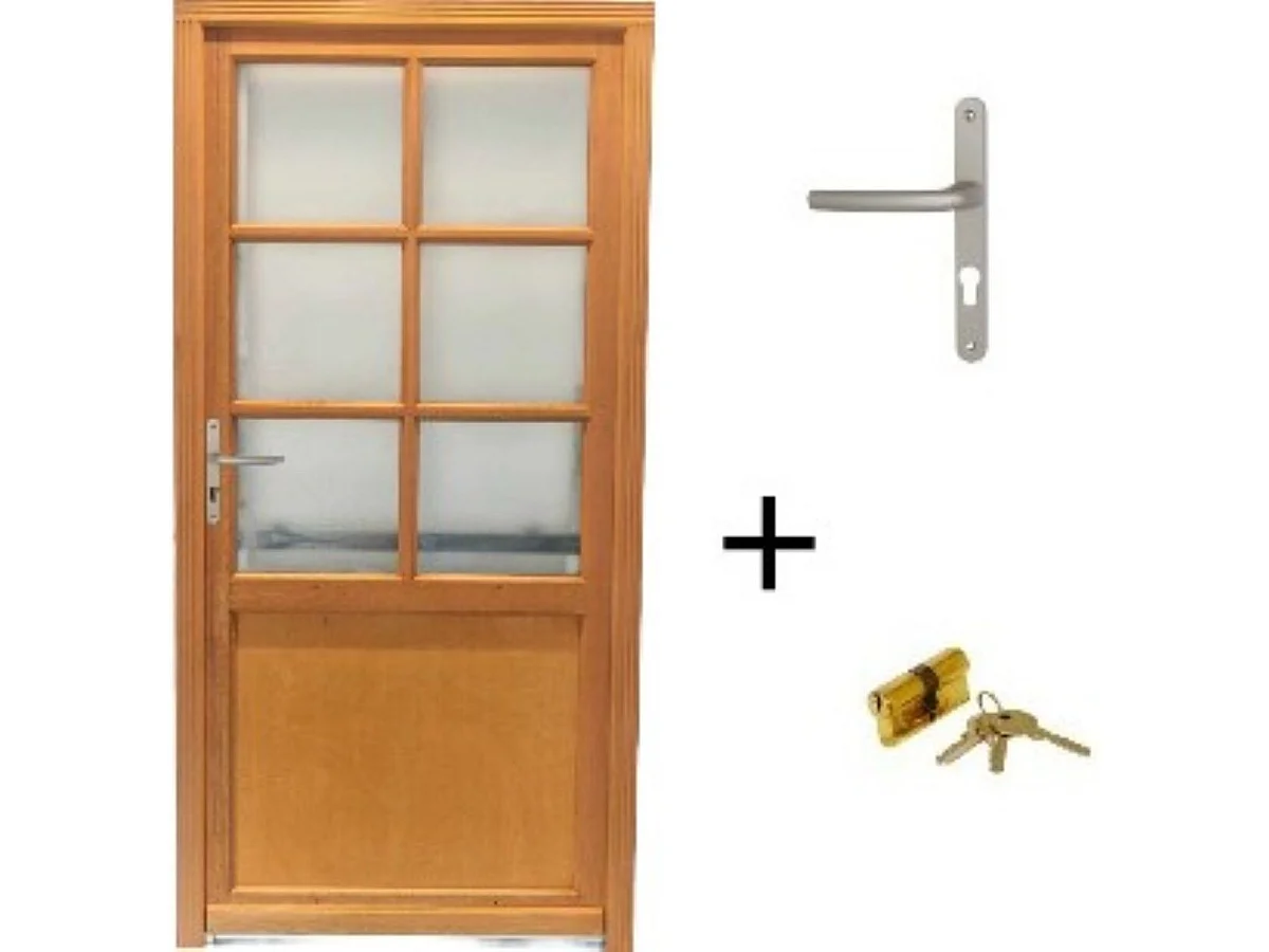 Porte De Service Bois Vitrée Naxos, H,200xl,80 Côte Tableau, P.droit, Poignée, Barillet Gd Menuiseries