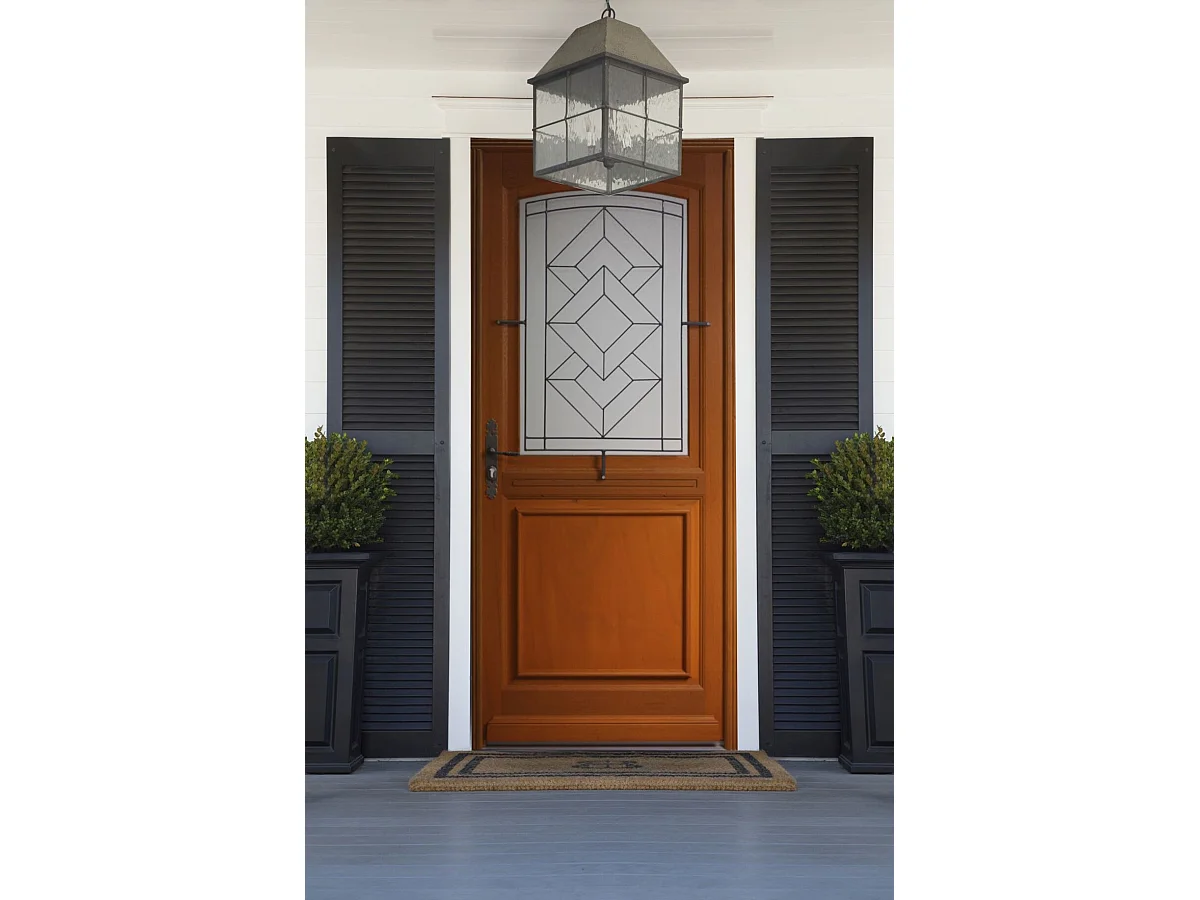 Porte d'entree Bois Vitree, Vitrage Transparent, ELIOTH, H,215xl,90  p, droit + Poignee Et Barillet (ref 010403FP)  Cotes Tableau