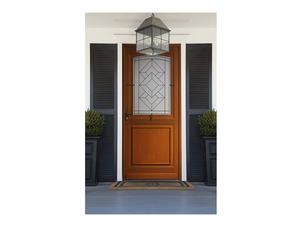 Porte d'entree Bois Vitree, Vitrage Transparent, ELIOTH, H,215xl,90  p, droit + Poignee Et Barillet (ref 010403FP)  Cotes Tableau