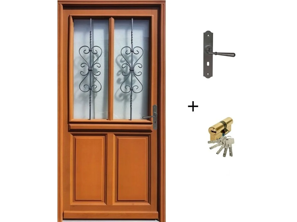 Puerta de entrada de madera esmaltada, Syrah, Al.215xl.90 p.izq + Tirador Y Cilindro (ref 010403FP) Lateral de mesa sin manilla