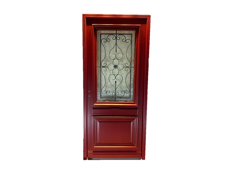 Porte d'entree Bois vitree, Canada Rouge RAL3004, H,215xl,90  p, droit Cotes Tableau
