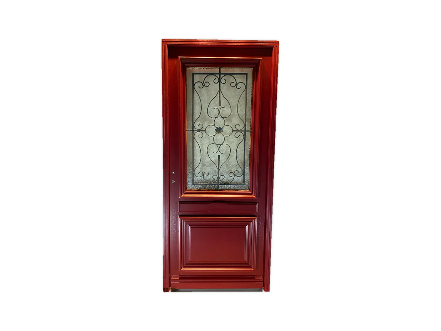 Porte d'entree Bois vitree, Canada Rouge RAL3004, H,215xl,90  p, droit Cotes Tableau