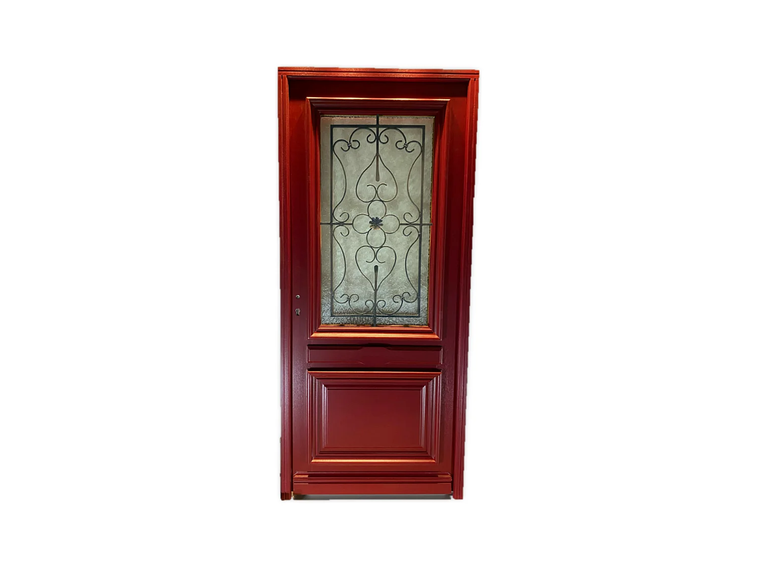 Porte d'entree Bois vitree, Canada Rouge RAL3004, H,215xl,90  p, droit Cotes Tableau