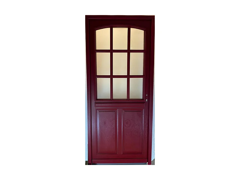 Porte d'entree Bois vitree, Alize Rouge RAL 3004, H,215xl,90  p,gauche Cotes Tableau