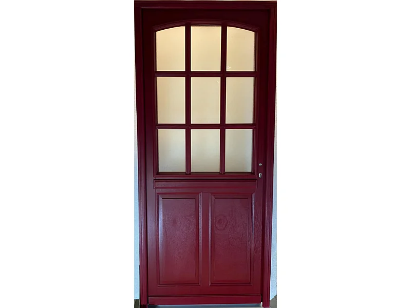Porte d'entree Bois vitree, Alize Rouge RAL 3004, H,215xl,90  p,gauche Cotes Tableau