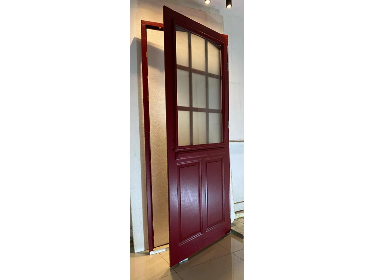 Porte d'entree Bois vitree, Alize Rouge RAL 3004, H,215xl,90  p,gauche Cotes Tableau
